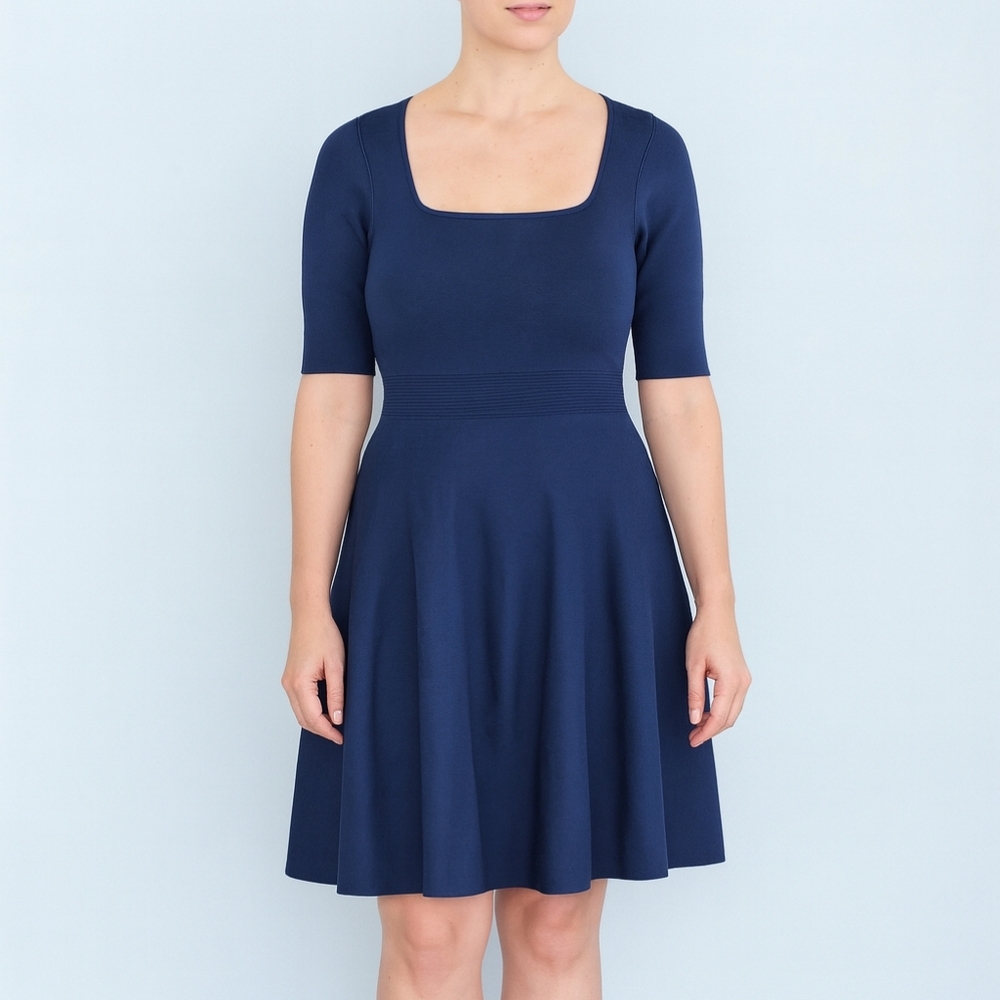 Ted Baker London Women’s Size 3 (US 8) Navy Fit & Flare Dress Short Sleeve